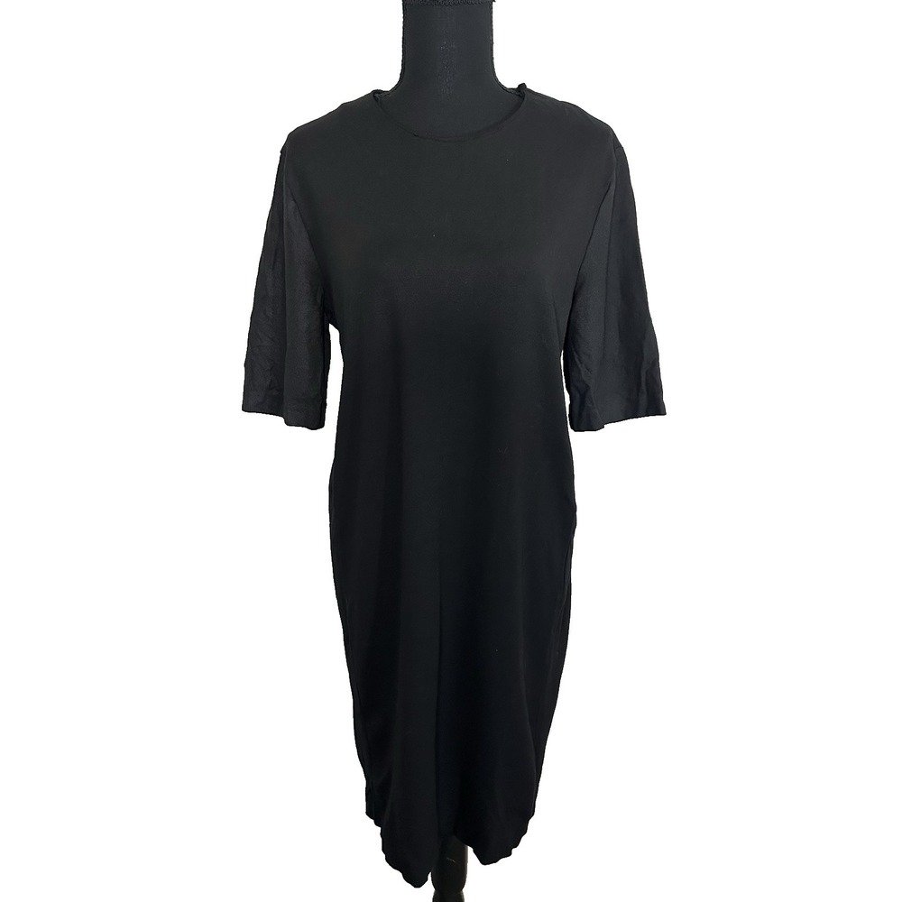 COS Women's MED Black Short Sleeve Minimalist Knee Length Dress Partially Coated